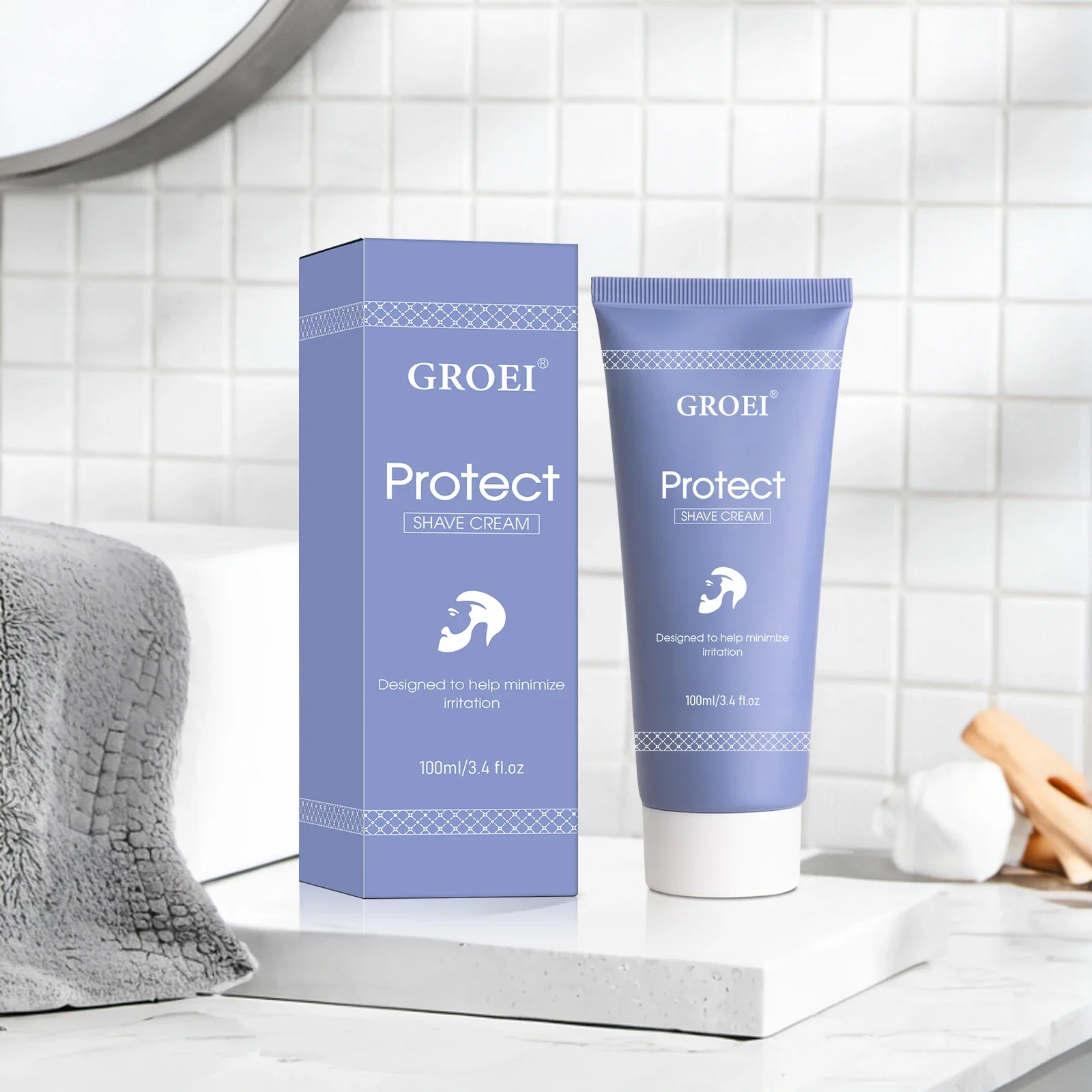 

Успокаивающий и увлажняющий крем для бритья 100 мл — защитная формула для чувствительной кожи, уменьшает ожогов бритвы с богатым пером, веганский.