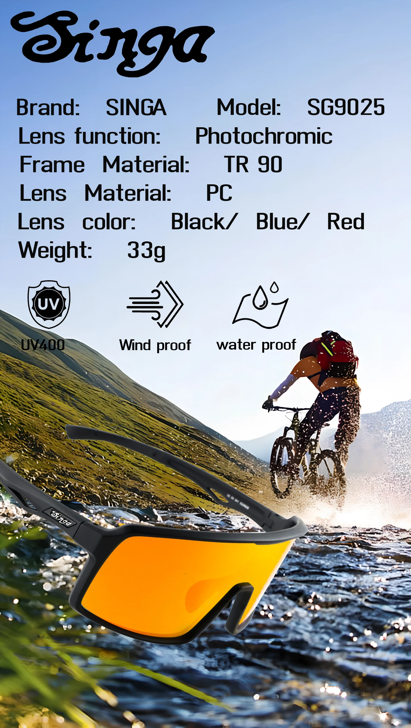 SINGA Photochrome Radsport-Sonnenbrille Sportbrille Rennrad-Brille MTB-Brille für Herren Damen Fahrradbrille Radsport-Brille – Detail 1
