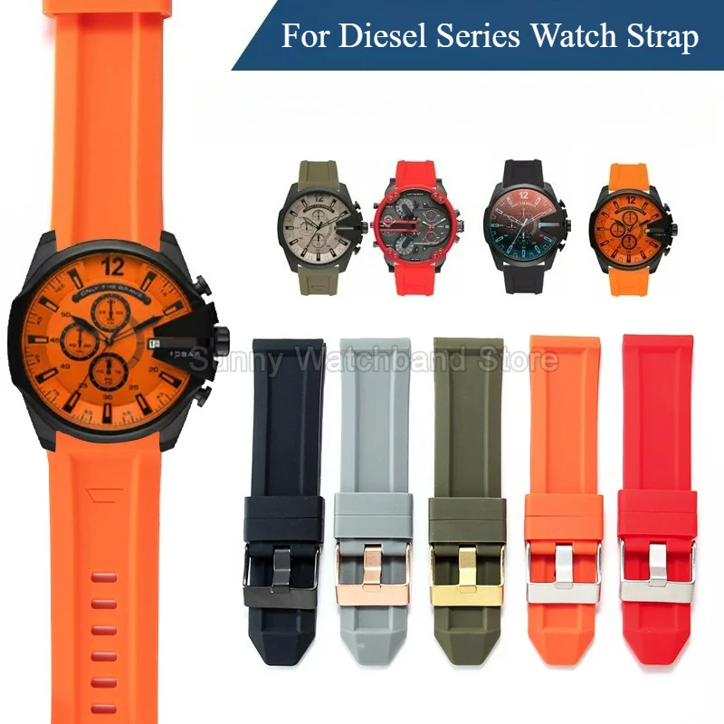 26mm Flat End Watch Accessory Durable Easy To Clean Rubber Watchband for Diesel DZ4318 DZ7395 DZ7333 DZ4283 DZT2006 Lightweight