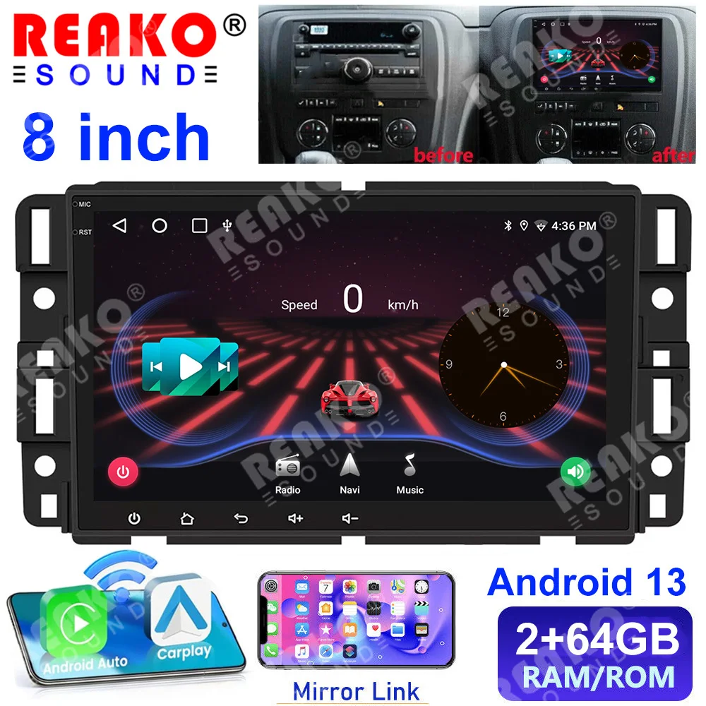 REAKOSOUND 2G 64G Car Radio Android 13 Carplay Auto Multimedia 2din Stereo GPS Head Unit Wifi For Silverado Sierra Avalanche