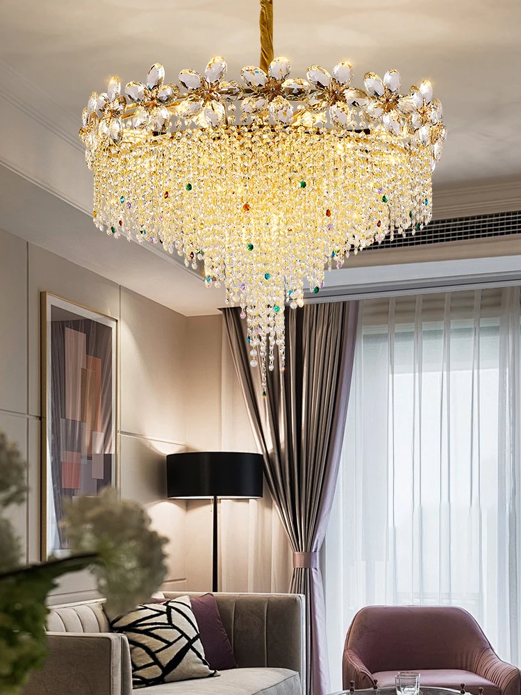 

European-style Light Luxury Living Room Lamp Petal Crystal Chandelier Luxury Atmosphere French Villa Sense Of Luxury Dining Room