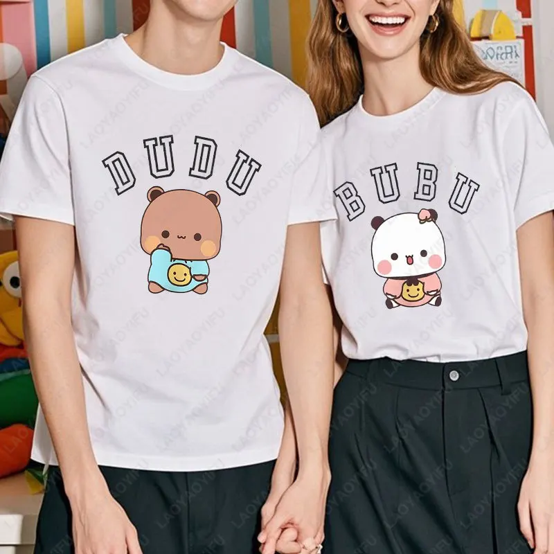 Kawaii Bubu Dudu Panda Bear Graphic T-shirts Summer Women/Men Cotton Tees Cartoon Cute Printing Couple Tshirts Casual Girls Tops