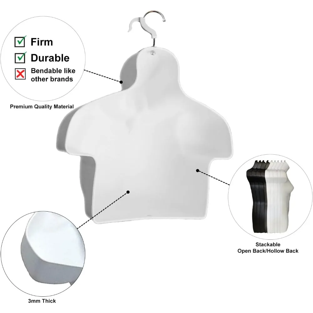 صندوق عارضة أزياء ذكر مع ظهر مجوف للتعليق، مصبوب حقن بلاستيكي، مقاس S-M، أسود، مثالي لعرض الملابس