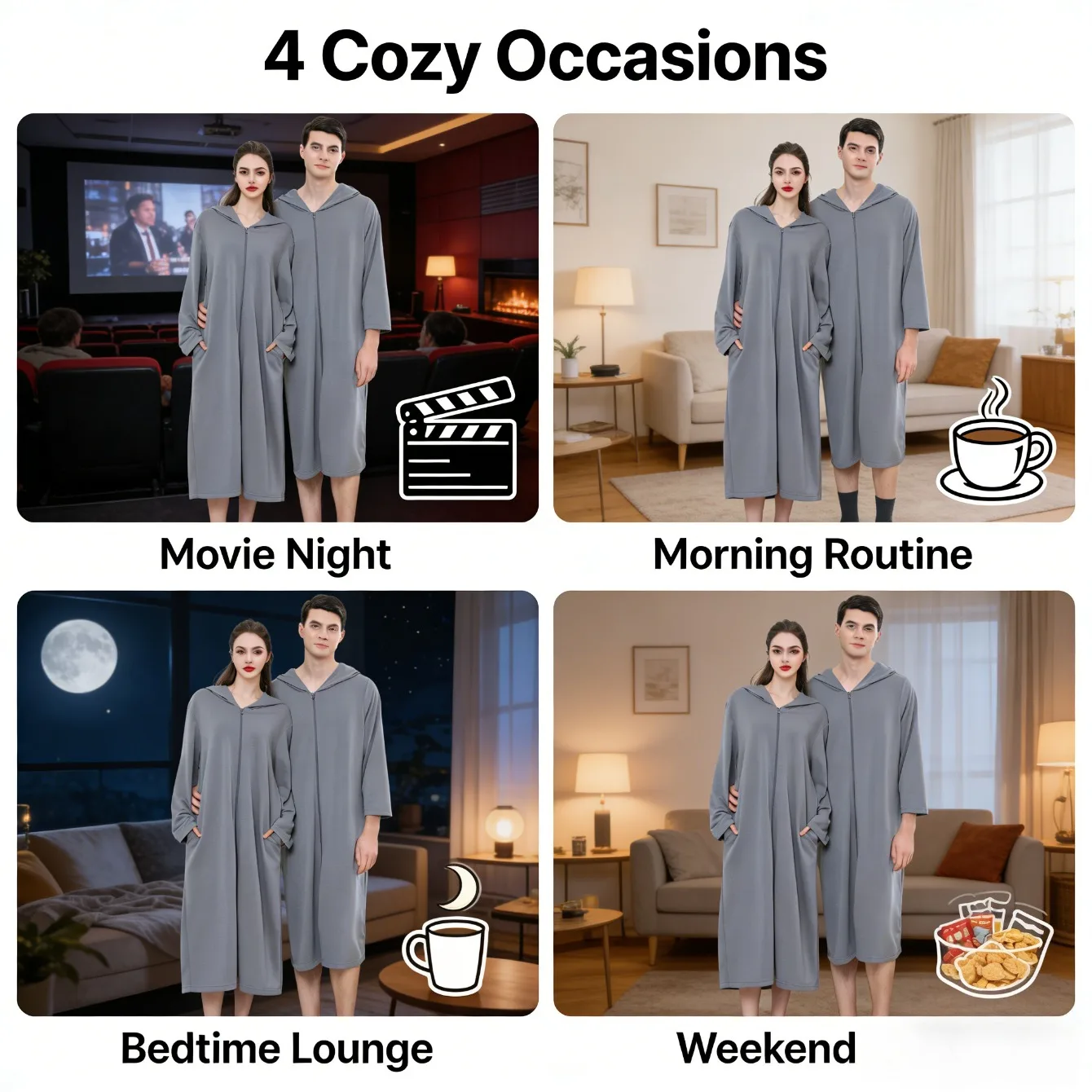 

Couples Zip - Up Hooded Robe Pajamas Summer Thin Style Long Nightgown Design Soft and Skin - Friendly Home Essential