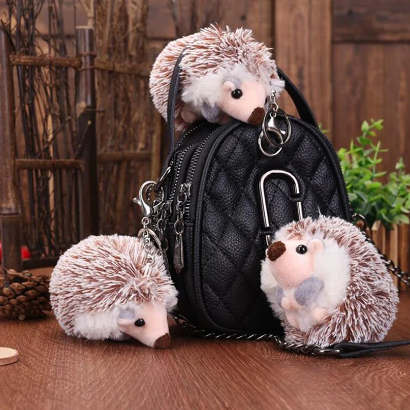

Cute Plush Pompon Hedgehog Animal Keychain Bag 10cm Mobile Phone Pendant Keyring