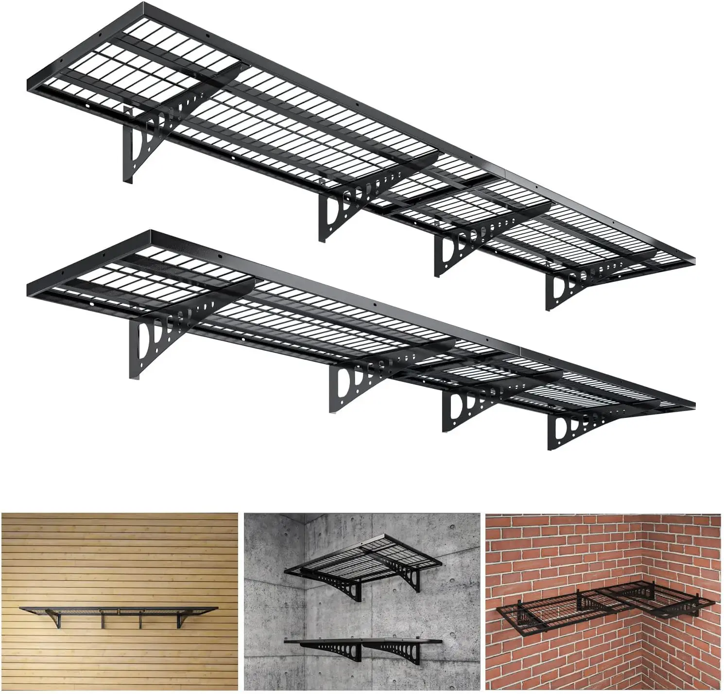 Garage Storage Shelving Wall Mounted, 4 Pack 1.5x3.8ft, Loads 1000 lbs Heavy Duty Sturdy Shelves, Strong Garage Organiser