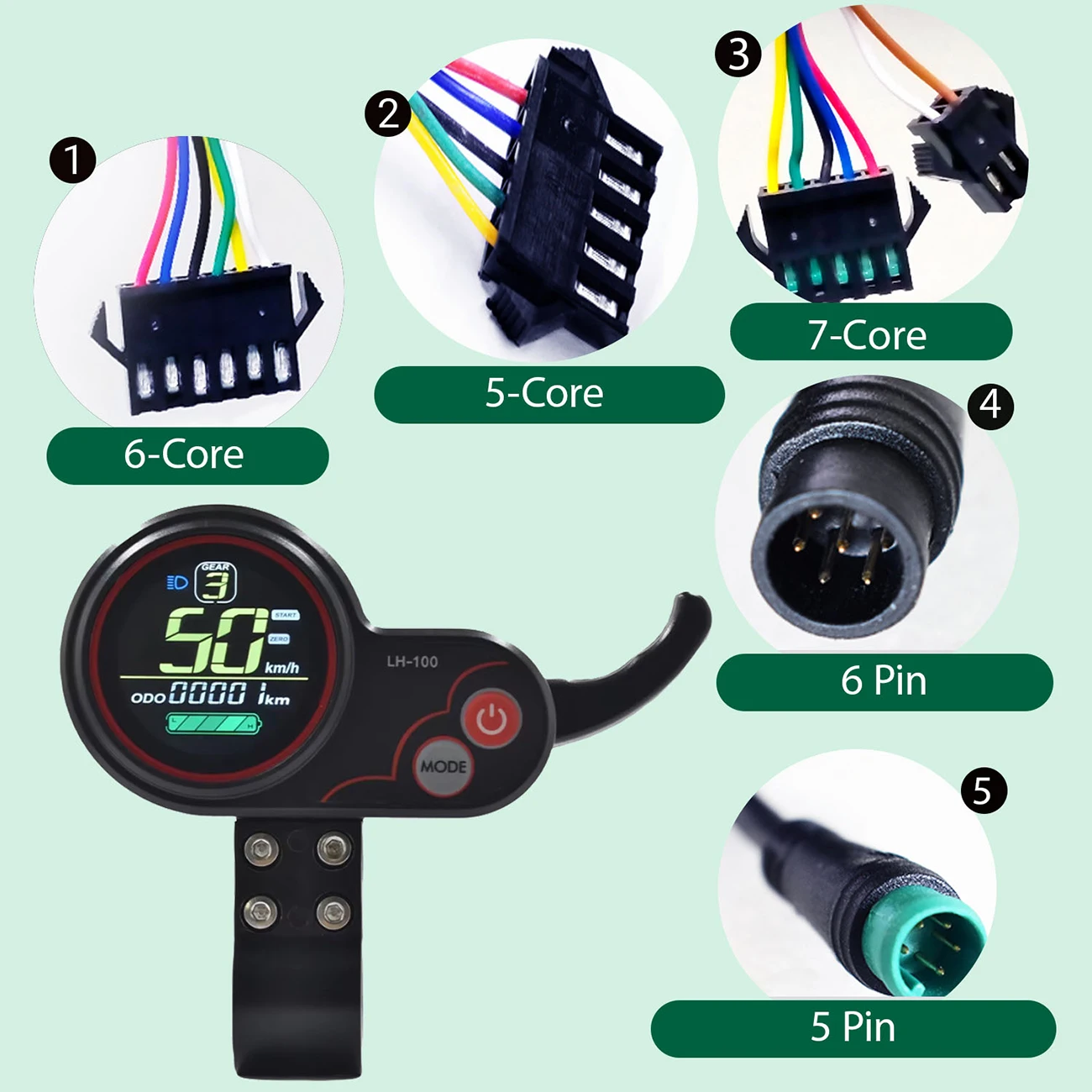 E-bike LCD LH100 Dashboard Colorful Display Meter Connection Plug for Electric Scooter Ebike LCD Display Electric Bicycle