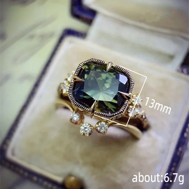 2024  Unique Green Main Stone 2Pcs Set Rings for Women Gold Color Special-interested Wedding Party Bridal Sets Fashion Jewelry