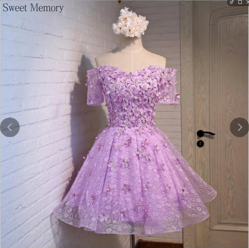 

Reject Return J152 Boat Neck Short Sleeves Pink Purple Lilac Bridesmaid Dresses Off-Shoulder Knee-Length Prom Party Ball Gown