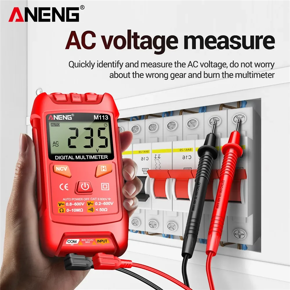 ANENG M113 Mini Digital Multimeter 1999 Counts AC DC Voltage Resistance NCV Tester Pocket Portable Electric Measuring Tool