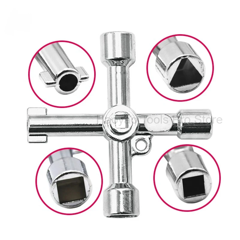 Multifunctional 4 Way Universal Cross Triangle Wrench KEY for Train Electrical Elevator Cabinet Valve Alloy Triangle