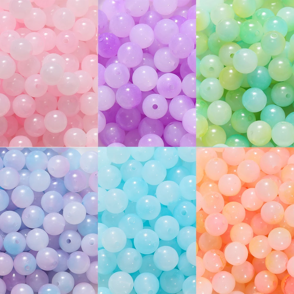 50Pcs 8/10mm Colorful Jelly Result Round Acrylic Beads Loose Spacer Beads for DIY Bracelet Necklace Jewelry Making Accessories