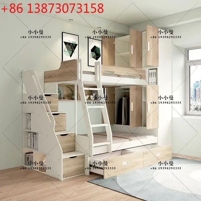 Children's double-layer wardrobe integrated small apartment, height and height for adults, parallel mother-child folding bed