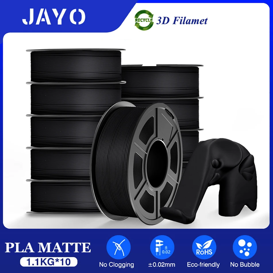 JAYO PLA 3D-filament 1,75 mm 10 rollen / set PLA + / zijde PLA / PLA mat / PETG 3D-printerfilament voor FDM zwarte 3D-printenmaterialen
