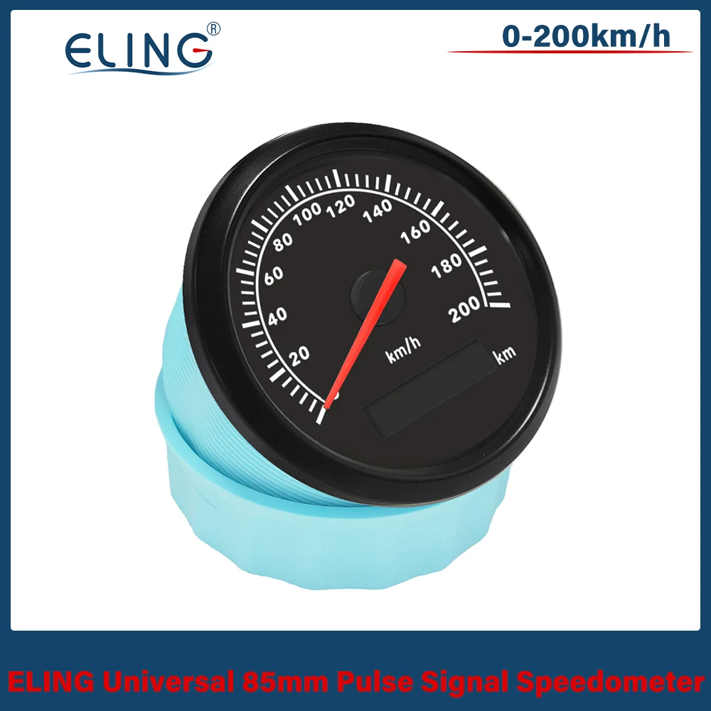 ELING (Pulse Signal) 85mm Speedometer Odometer Speed Gauge 0-120km/h 0-200km/h with Red Backlight for Car Boat Yacht Universal