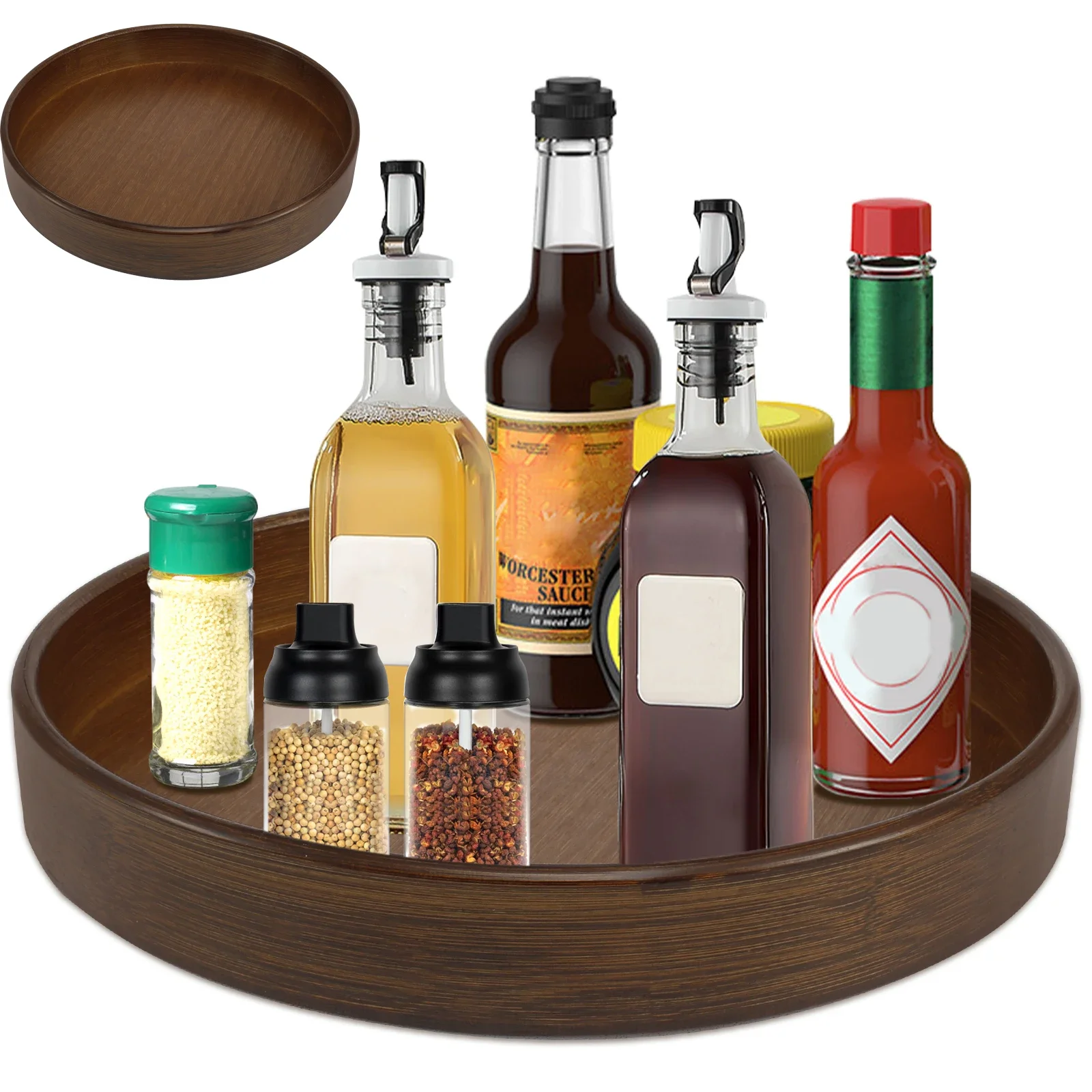 Lazy Susan Organizer aus Holz, rund, Lazy Susan, drehbarer Behälter für Schrank, Speisekammer, Küche, Arbeitsplatte, Kühlschrank, Gewürze, Speisekammer