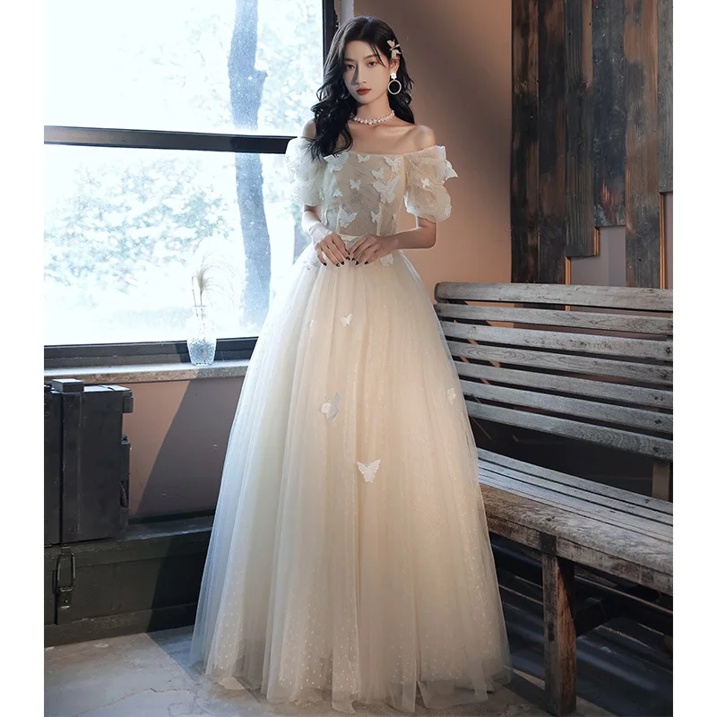 

Vintage Square Collar Evening Dresses With Princess Puff Sleeve Simple Elegant Vestido Longo Festa New Tulle Robe De Soiree