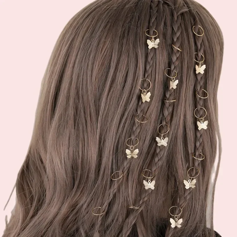 20Pcs Hair Clip Rings Mixed Styles Animal Heart Leaf Flower Charms for Hair Braid Beard Dreadlock Beads Rings Tube Accessories