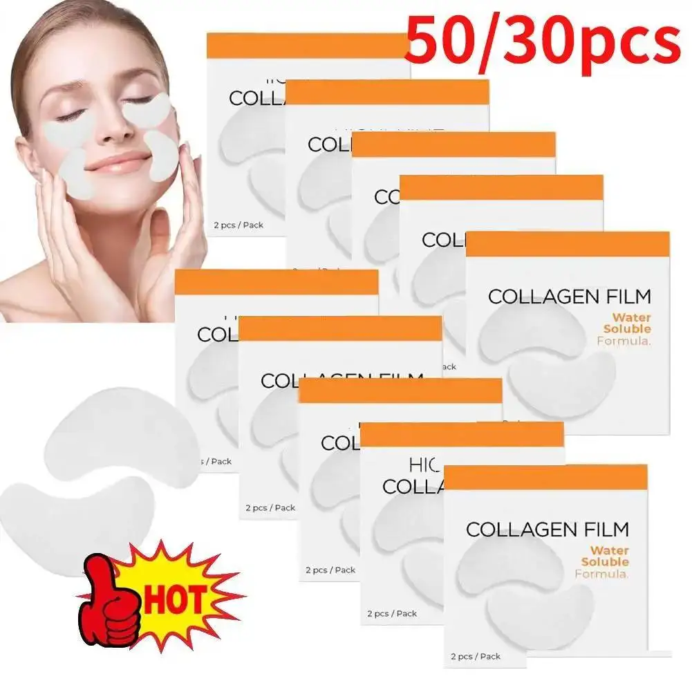 50/30pcs Collagen Film Korea Collagen Soluble Patches Film Anti Aging Eye Mask Wrinkles Remover Moisturizing Face Lift