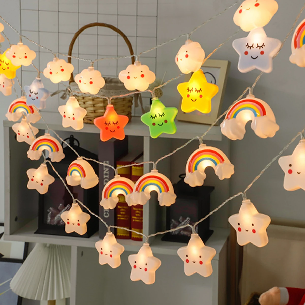 1.5m 10Led Kolorowa Chmura Gwiazda Tęcza Światło Sznurek Dekoracja Pokoju Dziecięcego Wesołych Urodzin Impreza Baby Shower Szczęśliwego Nowego Roku