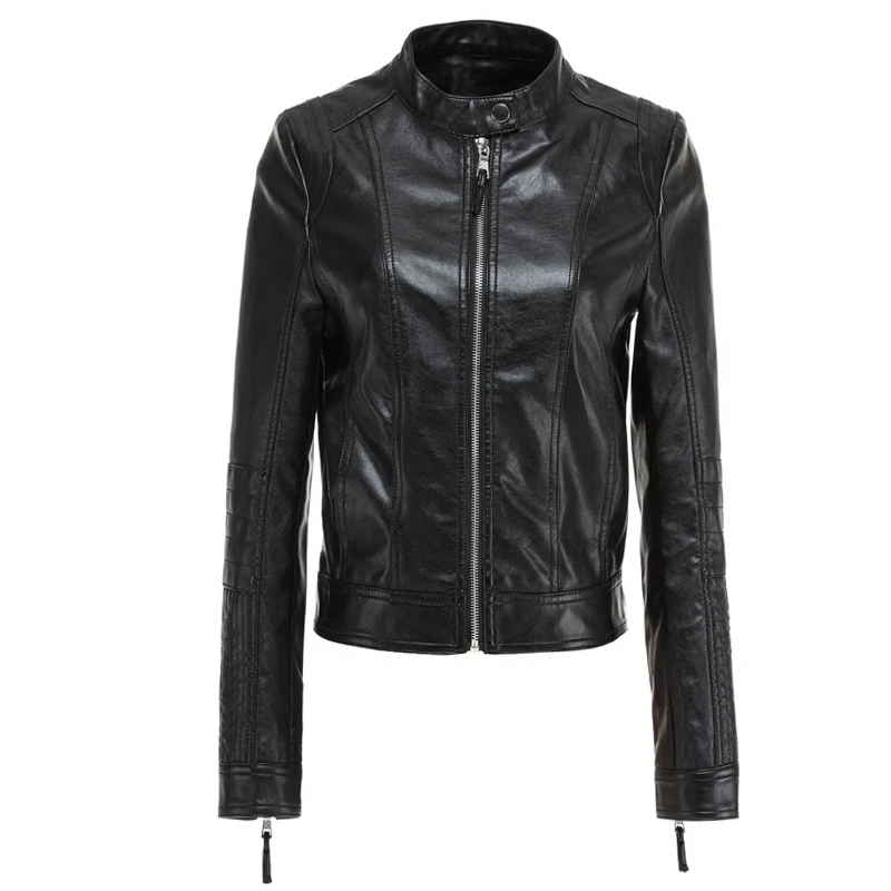 ZURICHOUSE 2024 Leather Jacket Women Short Slim Stand Collar Motorcycle Black Coat European Style Faux Leather Biker Jacket