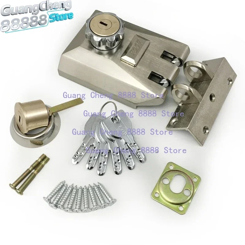 Outdoor Door Steel Gate Lock Strength Wheel Hook Warehouse Iron Automatic Latch Exterior Double Open Sliding