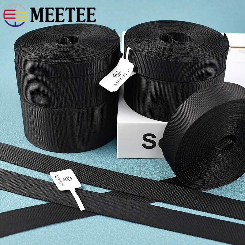 5M Meetee 10-100mm Black Nylon Webbing Luggage Bag Strap Ribbon Tape Safety Belt Band Lace Trim Clothing DIY Sewing Accessories