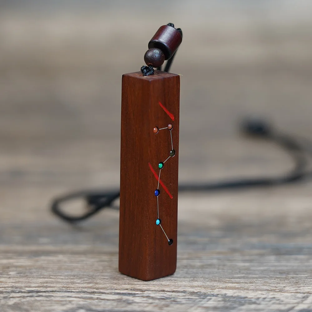 Chinese Traditional Thunder Struck Jujube Wood Handmade Pendant Seven Star Pattern Lucky Amulet Fortune Blessing Good Luck Hangi