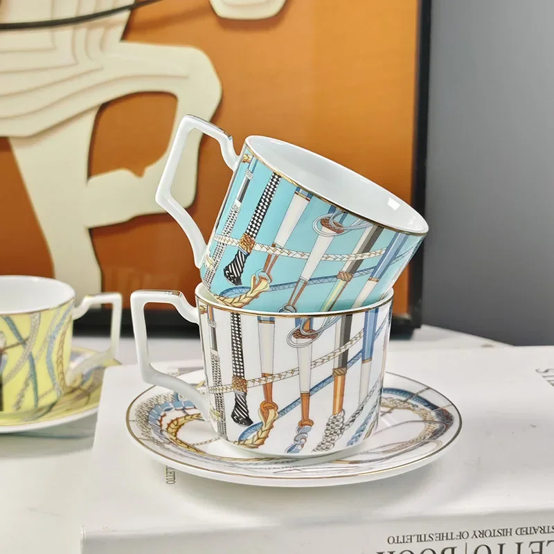 Home light luxury bone china cup and plate set, European popular style, colorful scepter, espresso cup and plate