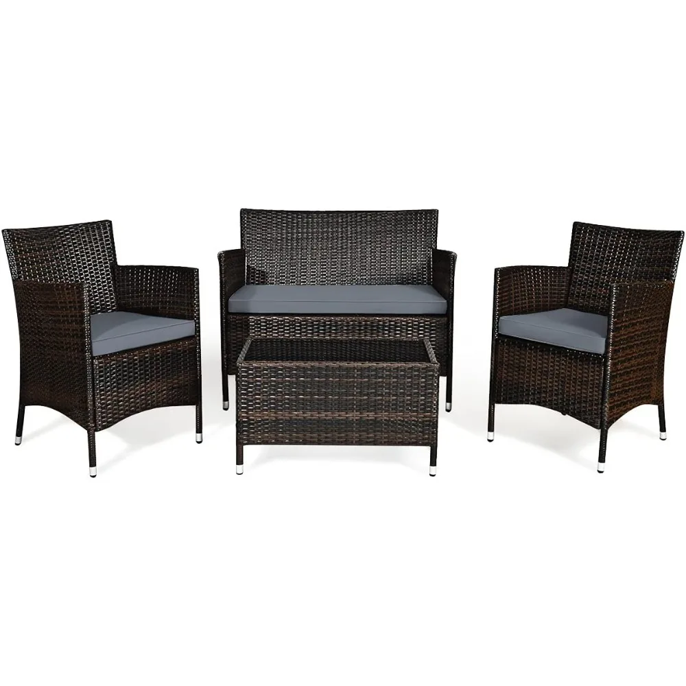 

4-piece Rattan Patio Set, Outdoor/indoor Wicker Conversation Set For Pool, Backyard, Lawn, Wicker Chairs And Sofa