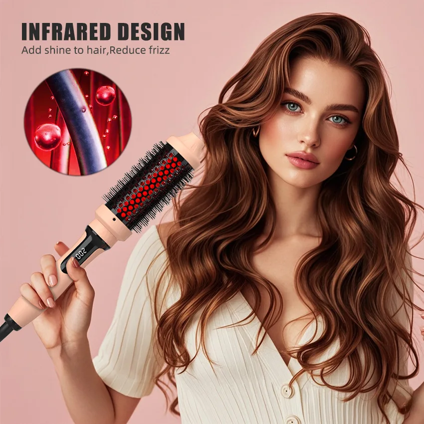 

Portable 2 in 1 38mm Infrared Hair Curling Iron Brush Hair Straightener Infrared Ray Thermal Brush Anti-Scald Curling Comb