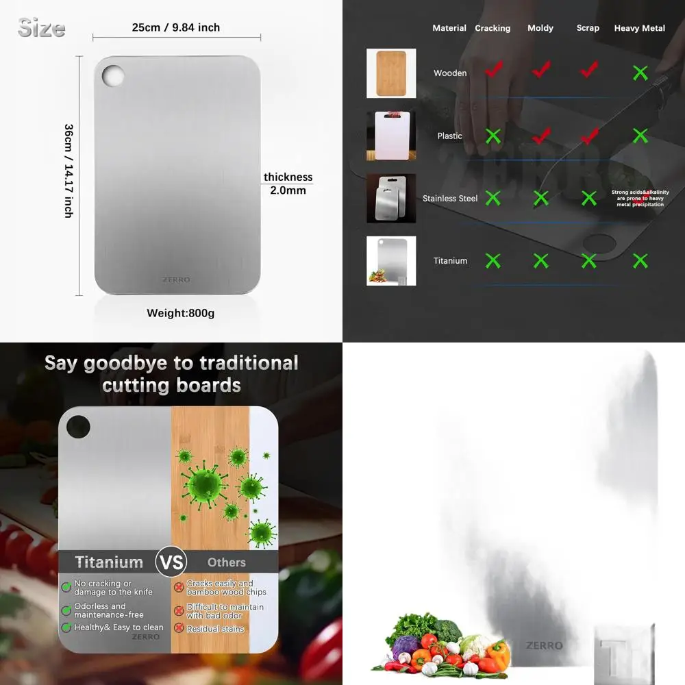 

Двусторонняя разделочная доска из чистого титана, 14,17 x 9,84, пищевая, прочная для использования на кухне с мясом, овощами, фруктами
