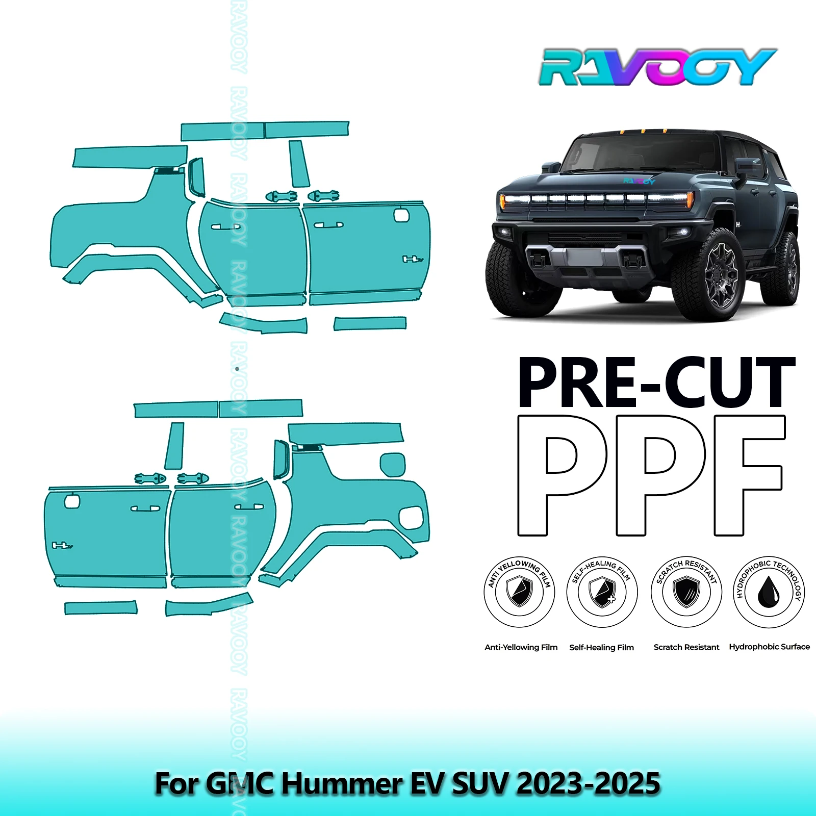 

For GMC Hummer EV SUV 2023-2025 8.5mil Clear Matte Pre-Cut PPF Door & A/B Pillar Kit TPU Paint Protection Film Set
