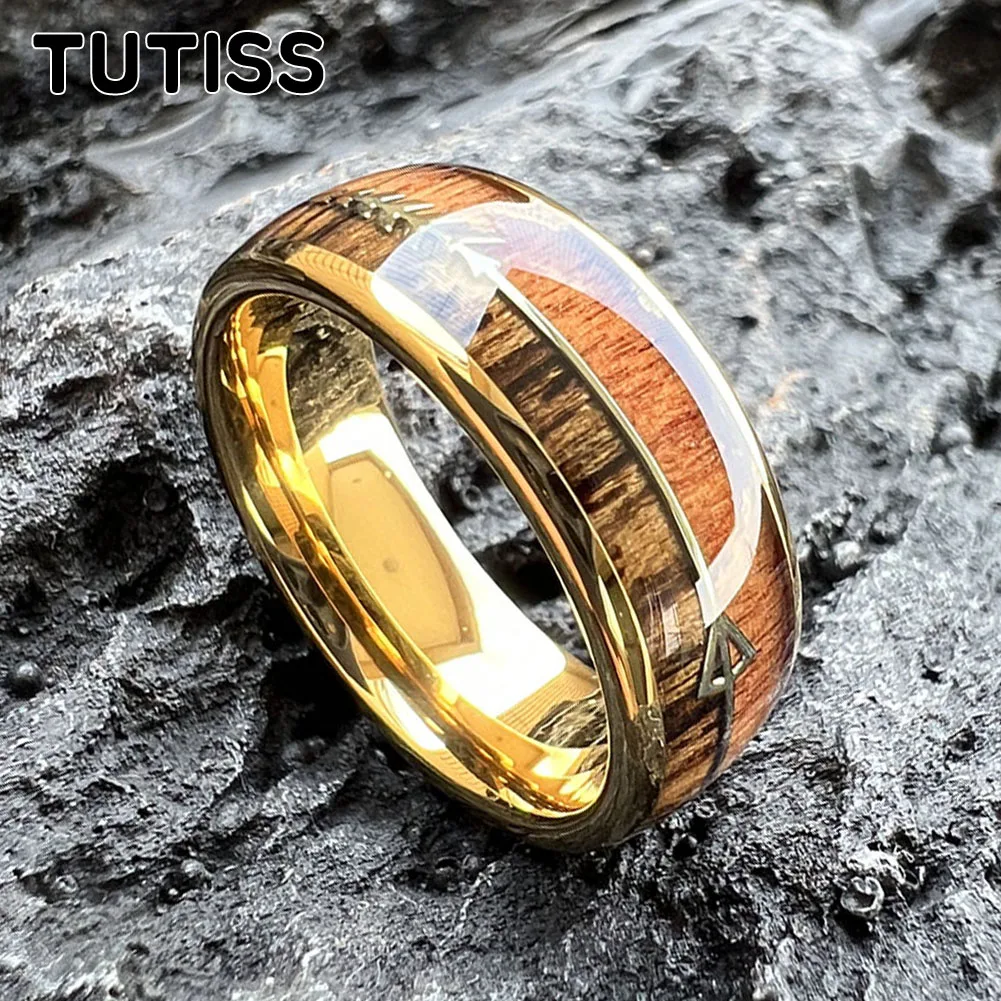 TUTISS Mens Womens Arrow Ring 6mm 8mm Tungsten Wedding Band 2 Different Real Wood Inlay Excellent Quality Comfort Fit