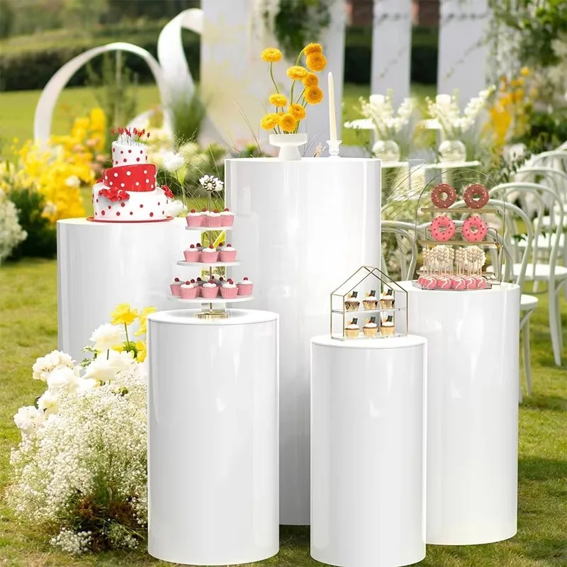 

Freestanding Eco-friendly Acrylic Cylinder Display Stand for Weddings Birthday Parties Events Cakes Desserts Snacks
