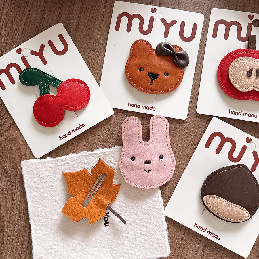 Chic coreano autunno inverno morbida ecopelle adorabile modello ciliegia cucita a mano per bambine fermagli per capelli laterali genitore-figlio