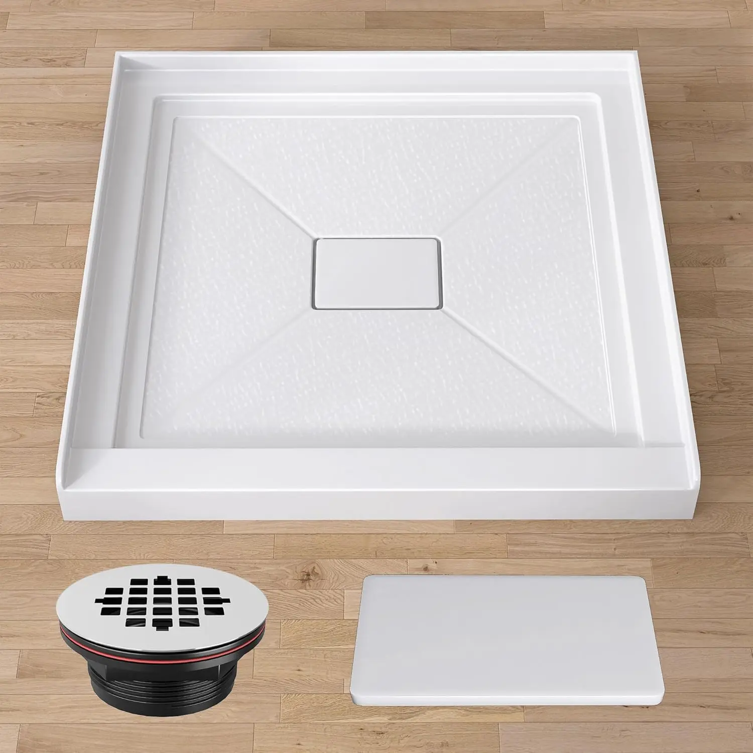 

Shower Base 36 in. D x 36 in. W Center Drain Single Threshold Shower Pan With Non-Slip Textured Surface, White Acrylic Shower Fl