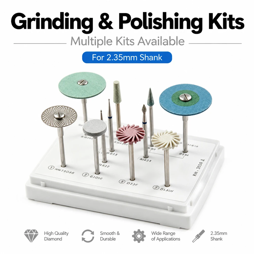 Grinding & Polishing Kits Polisher Burs Set 2.35mm Shank for Zirconia Lithium Disilicate Glass Ceramic PMMA Finishing