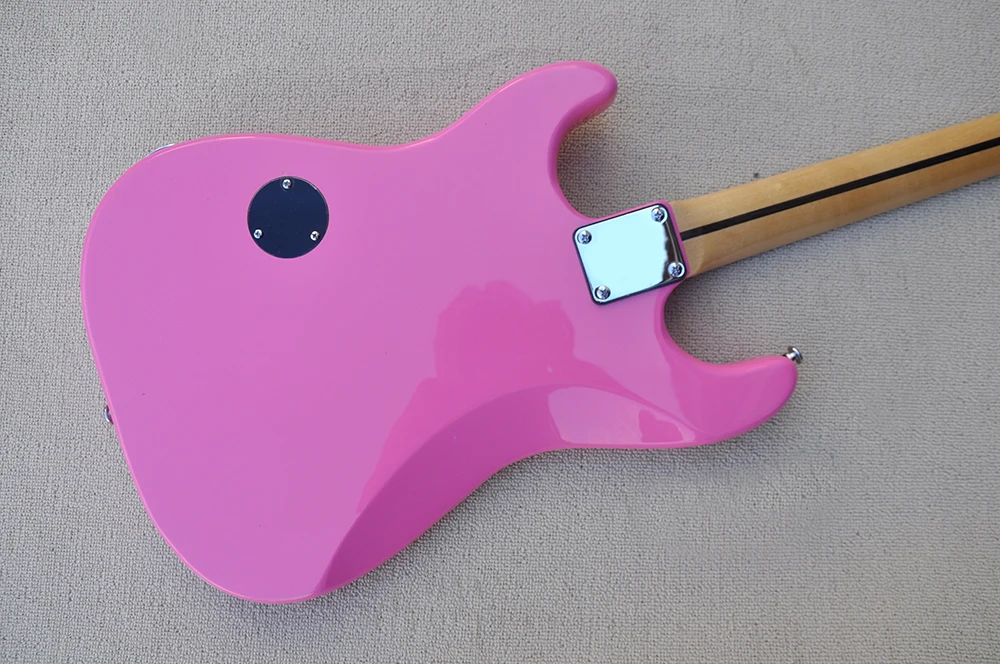 6 Strings Pink Electric Guitar with White Pickguard,Maple Fretboard