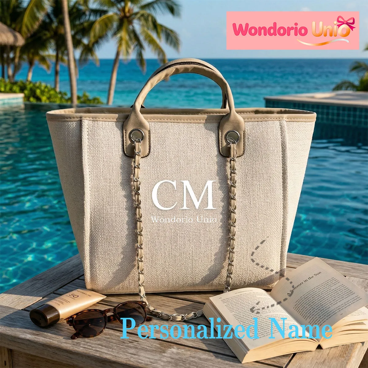 Custom Initial Tote Bag Beige Canvas Luxury Designer Handbag Women Large Capacity Monogram Shoulder Bag Original Brand Style2026