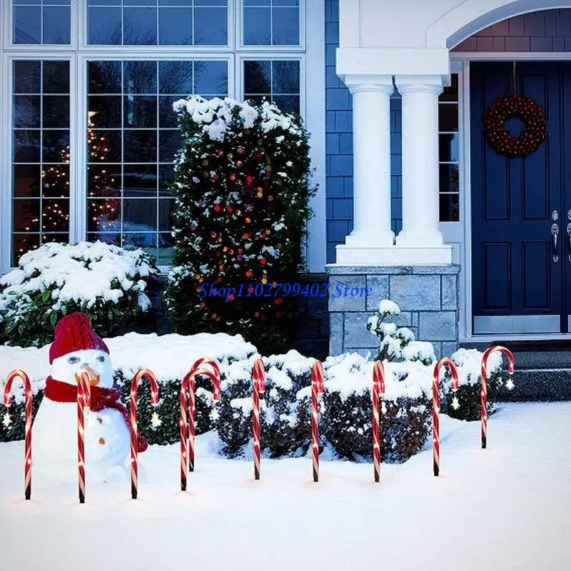 547F 8Pcs Christmas Solar Powered Candy Cane Lights with Stake Fairy Stars Snowflakes Santa Pathway Markers Lamp Garden Decor