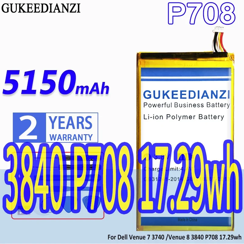 

High Capacity GUKEEDIANZI Battery P706T 5150mAh For Dell Venue 7 3740/8 3840 P708 17.29wh Tablet Batteries