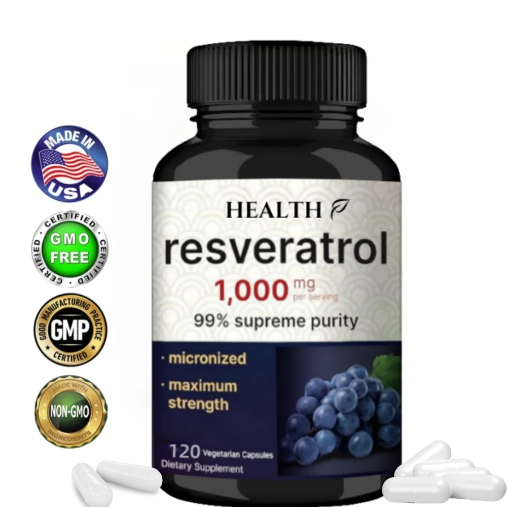 

Resveratrol Capsule Supplement, Supports Healthy Heart, Immunity, Brain, Skin, Antioxidant, Promotes Overall Health