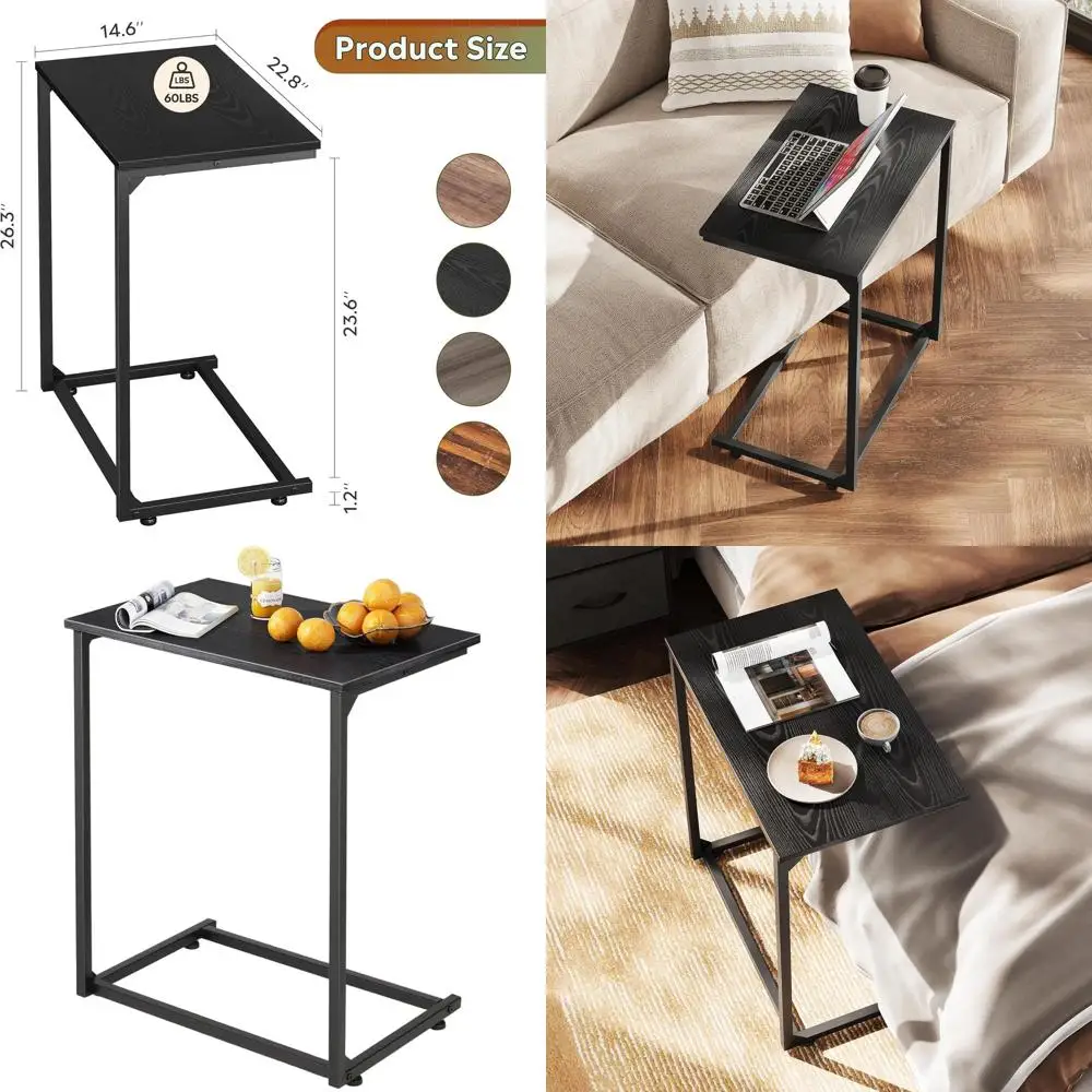 

Компактный черный C-образный приставной столик для дивана, раздвижной под диван, держатель для ноутбука и закусок для гостиных и офисов