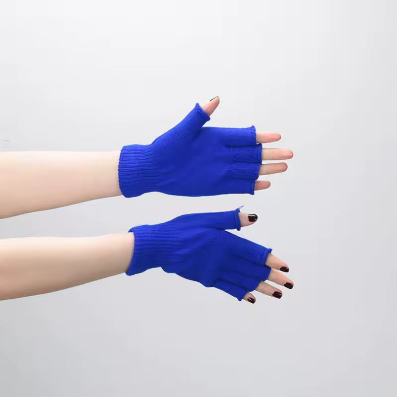 1pair Black Short Half Finger Fingerless Knit Wrist Glove Winter Warm Stretch Work Gloves for Women and Men Cycling Accessories - Image 10
