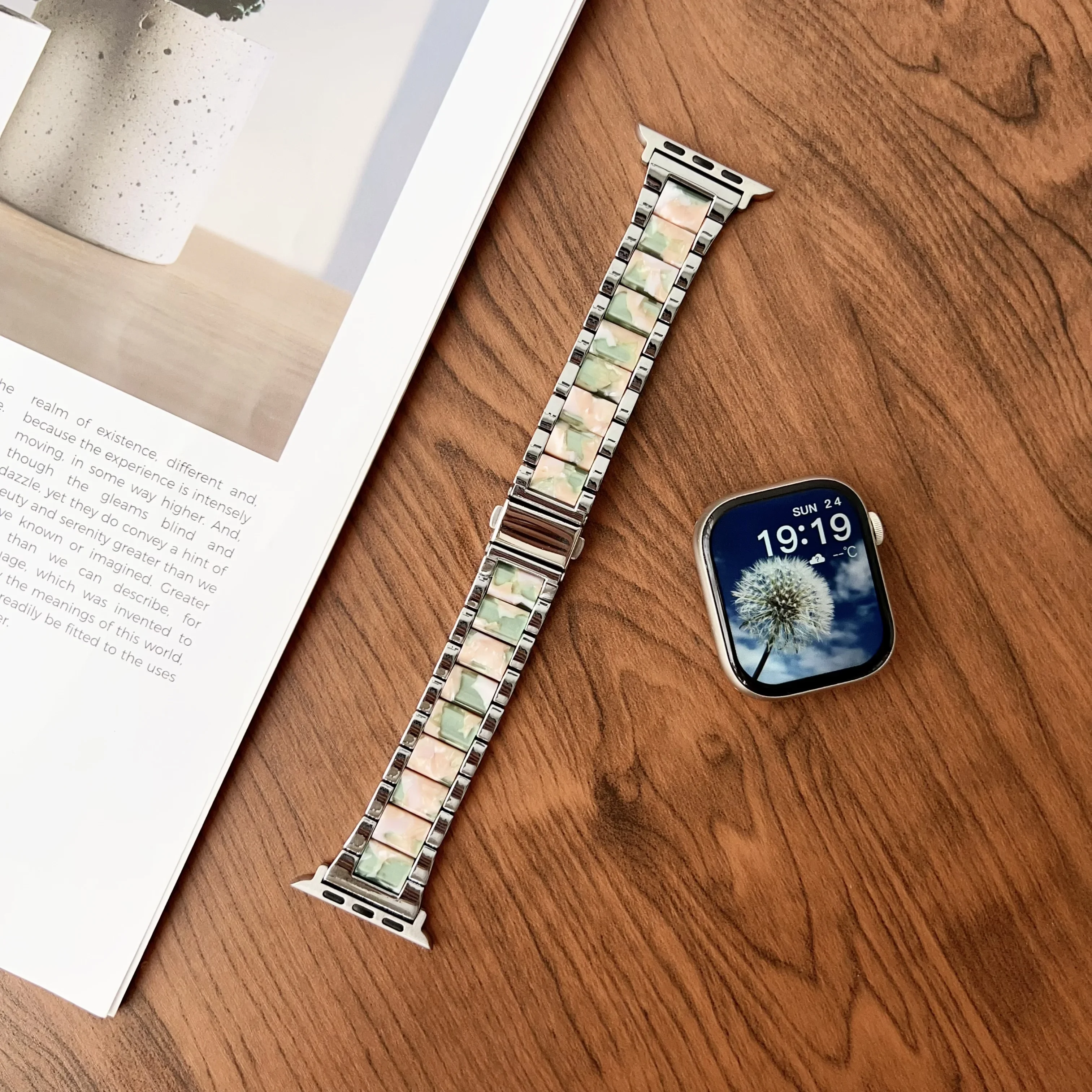 Pulseira de resina de metal para apple watch, pulseira feminina 44 40 38mm 41 45 42mm 46mm para iwatch ultra 49mm série 9 8 7 6 se 5 s10