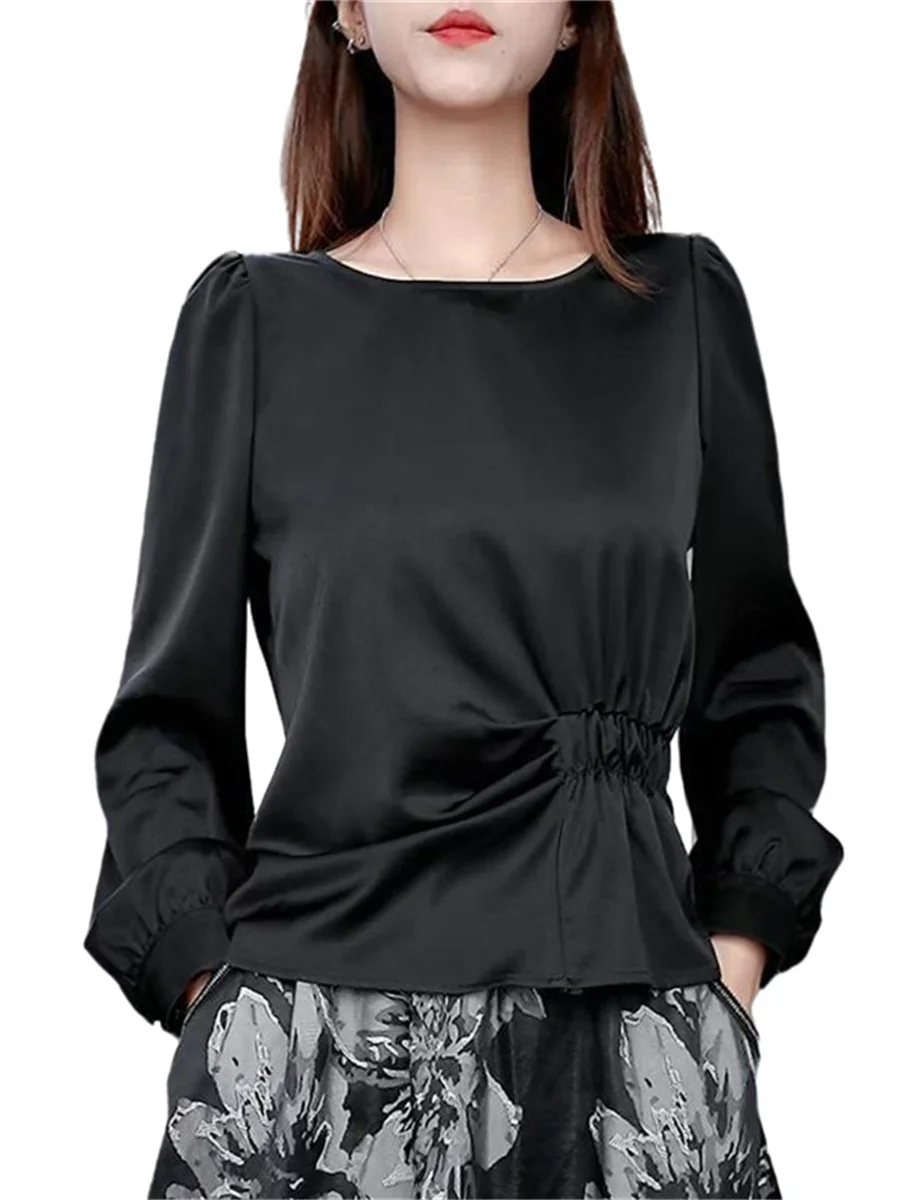 

3XL Women Spring Autumn Blouses Shirts Lady Fashion Casual Long Sleeve O-Neck Collar Solid Color Blusas Tops MM2127