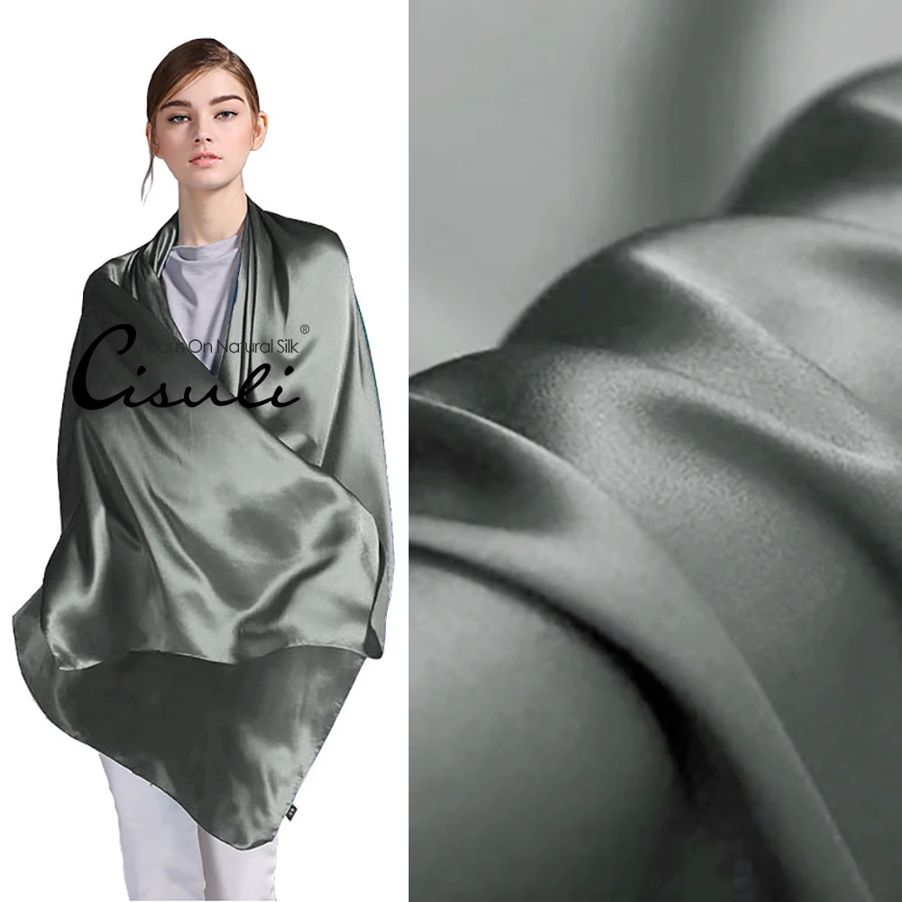 Pure Silk Satin Scarf 100% Mulberry Silk Fabric 55X180cm Long Scarves and Shawls  Medium Grey 66