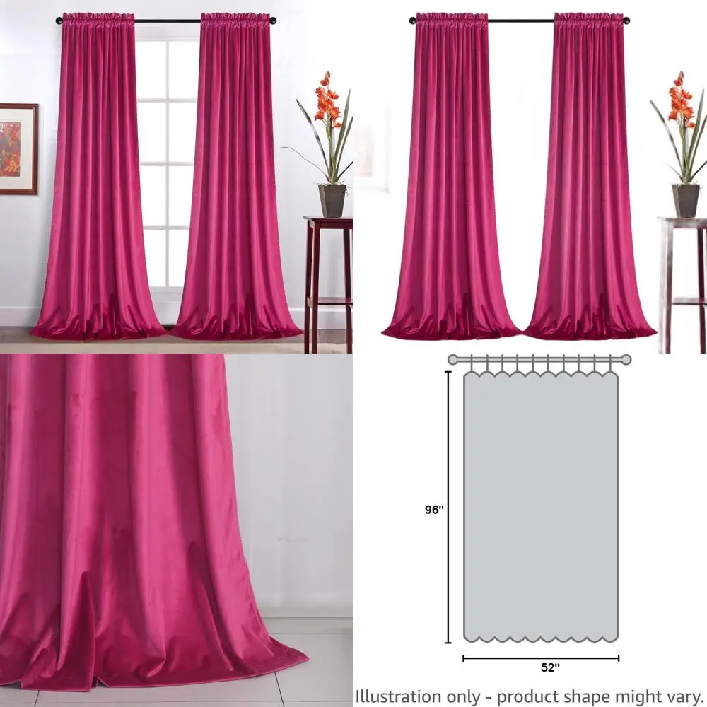 Thermal Insulated Velvet Berry Curtains, 96 Length, 2-Panel Set, Rod Pocket, for Living Spaces