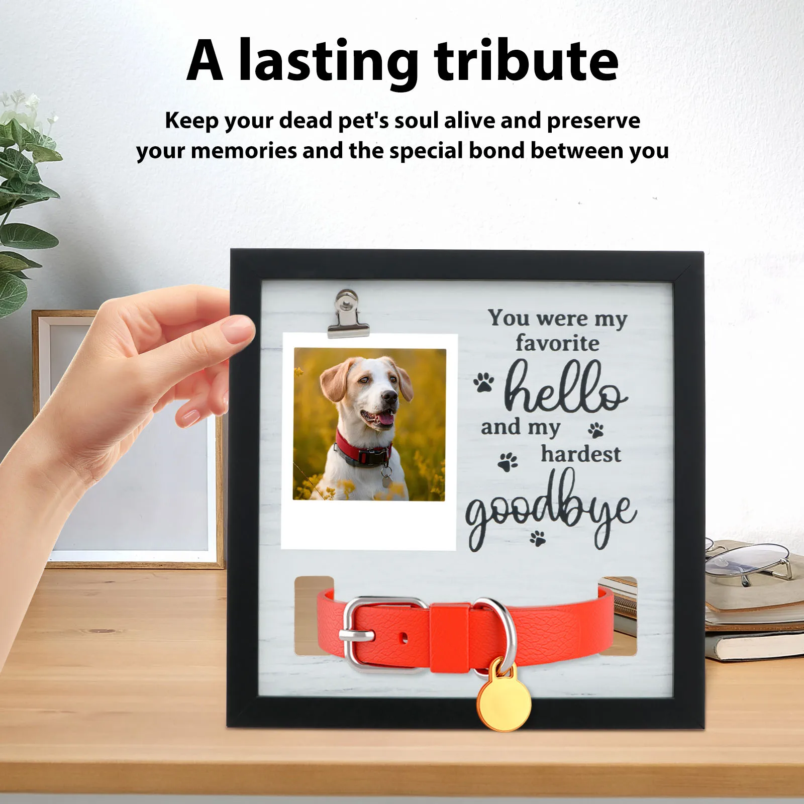 إطار صورة تذكارية للحيوانات الأليفة مصنوع من الخشب الصلب، إطار صورة شخصي لخسارة الحيوانات الأليفة مع عرض الياقة، ديكور منزلي متعاطف لمالك الحيوانات الأليفة #5